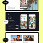 Collage showing social media layouts for TikTok, Instagram, and YouTube with phone previews and sample analytics panels.